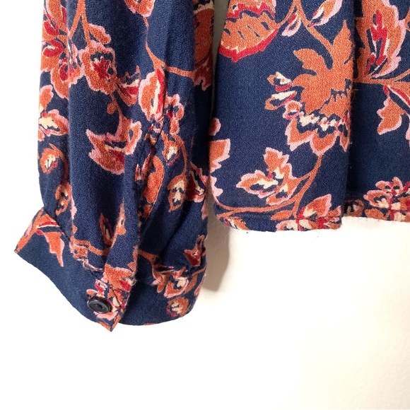 Lucky Brand Womens Bohemian Navy Rose Floral Long Sleeve Blouse Size Small - Picture 7 of 8